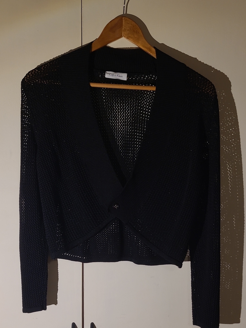 Calvin Klein Black Cropped Open-Knit Cardigan
